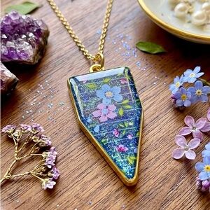 Celestial Meadow Shield Resin Pendant